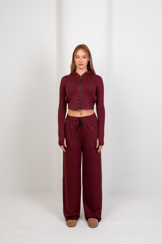 Relaxed Straight Sweatpants - Burgundy - Hushy Wear