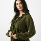 Ruffled Romance V - Neck Blouse – Olive Green - Hushy Wear